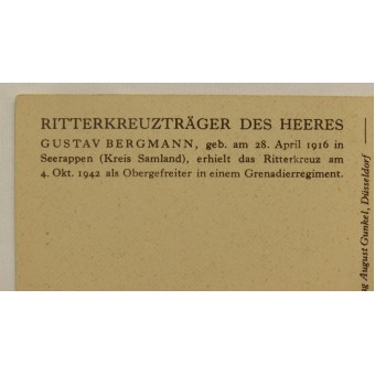 Postal - Ritterkreuzträger des Heeres Gustav Bergmann. Espenlaub militaria